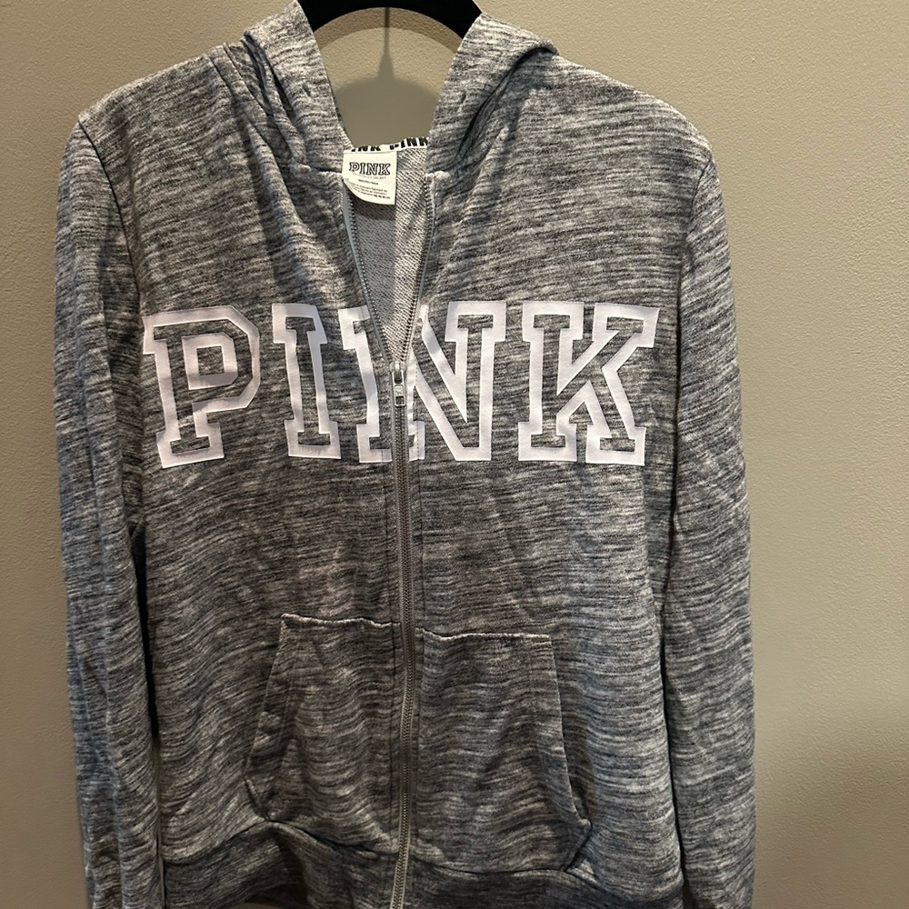 Gray PINK Zip-Up Hoodie